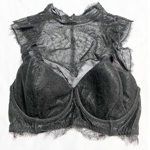 Victoria's Secret VS Dream Angels Black Chantilly Lace High Neck Bra Top 32DD‎
